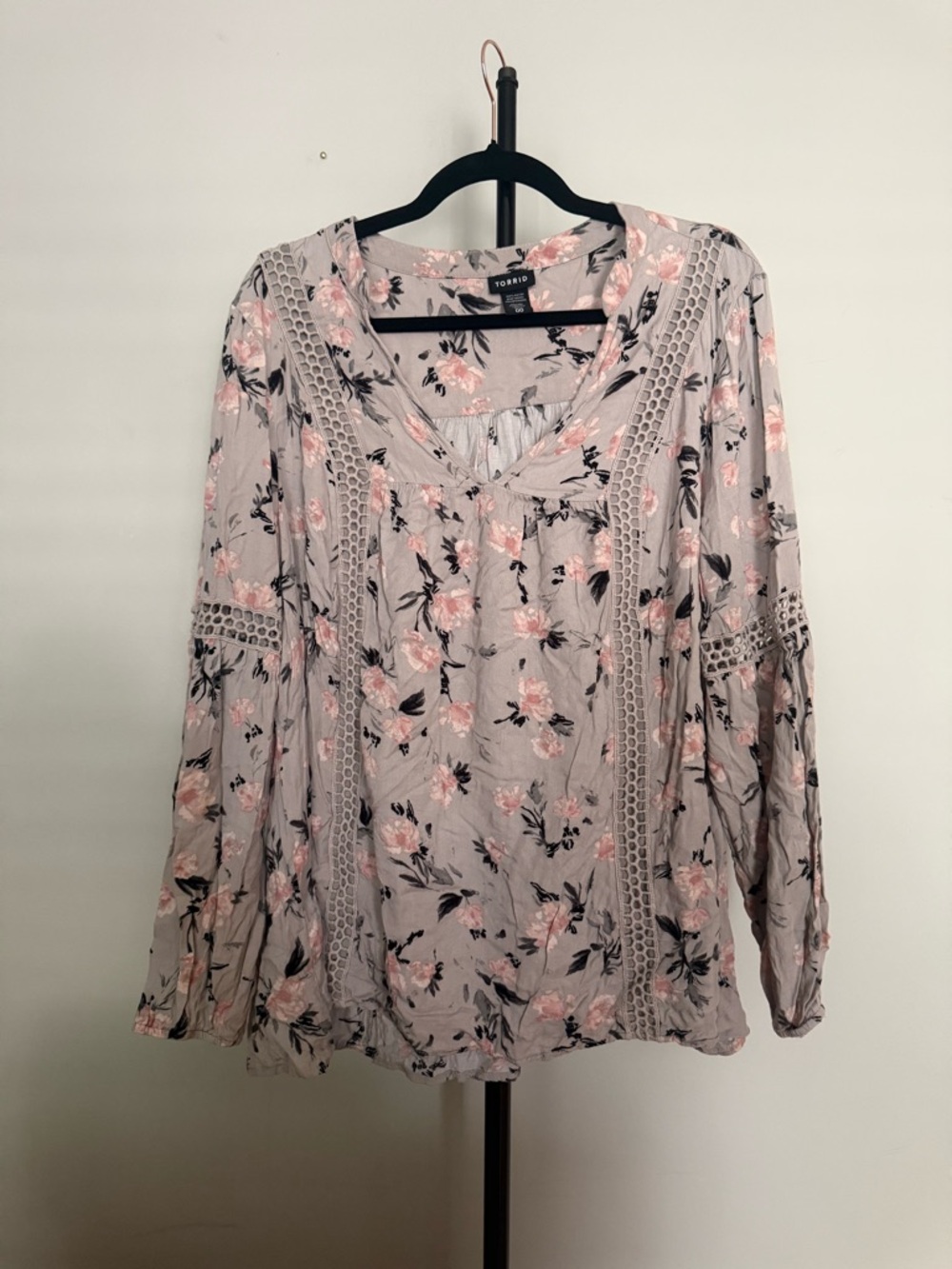 torrid Blush Pink Floral Lace-Trim Peasant Blouse